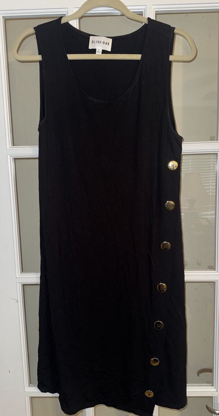 Olive + Oak Dress Womens Medium Black Gold Button Knit Long Sleeve Button
